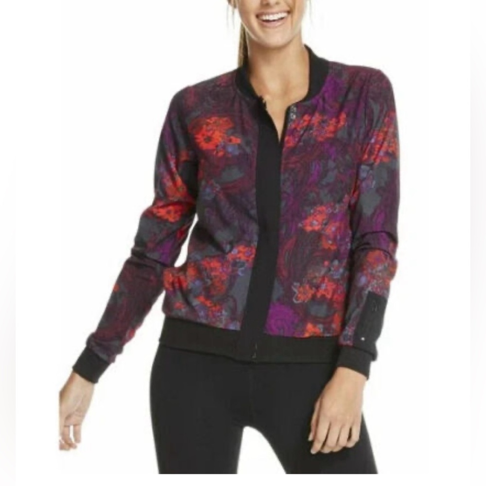 Women’s Fabletics Ithaca Floral Lightweight Zip Up Athletic Bomber‎ Jacket XL.